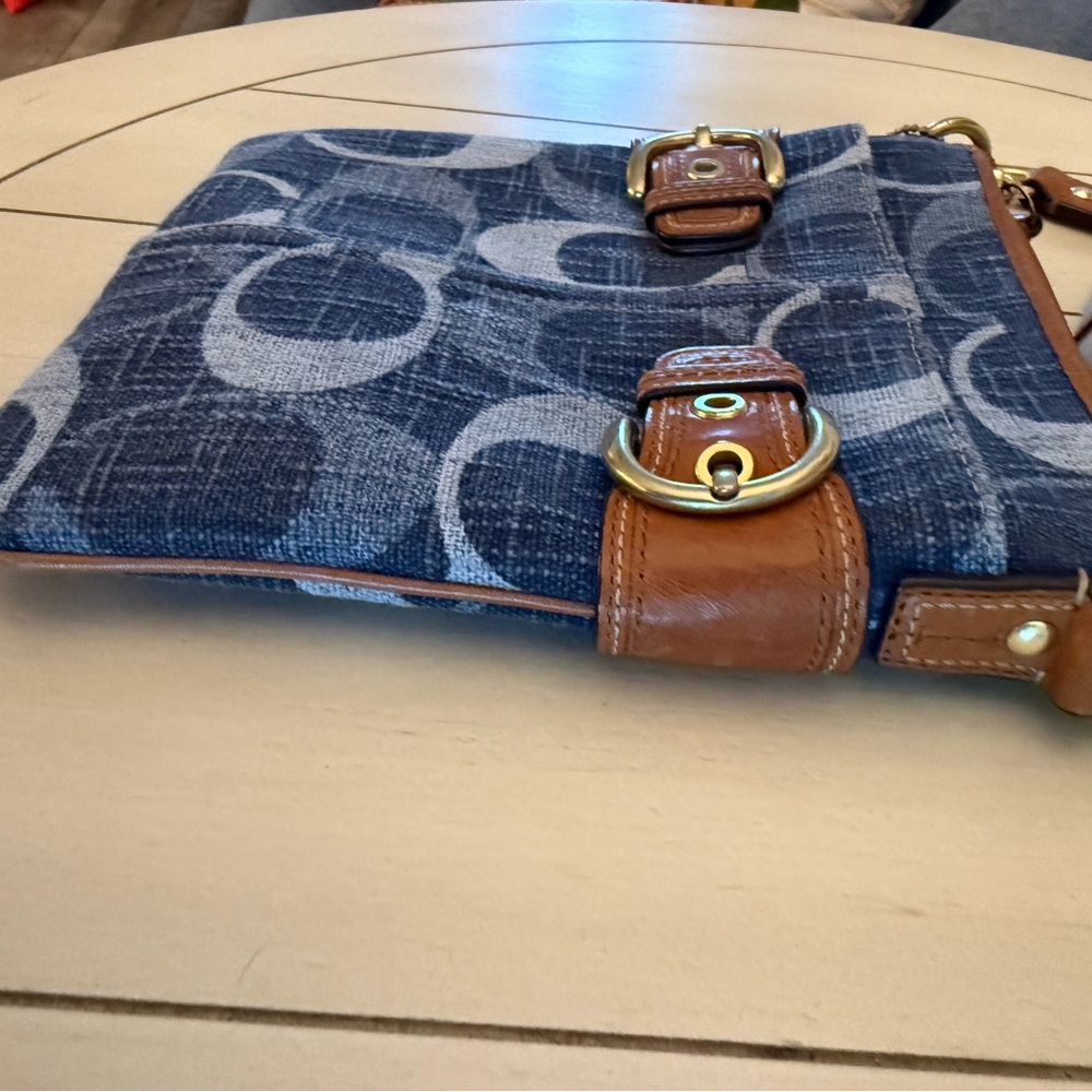 Denim Coach crossbody with zipper closure and front and back slip pockets - Picture 6 of 10